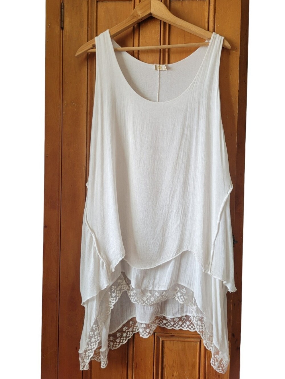 Made In Italy Layered Sleeveless Tunic Lace Hem Cream Flowy Boho Fairy Mori Kei